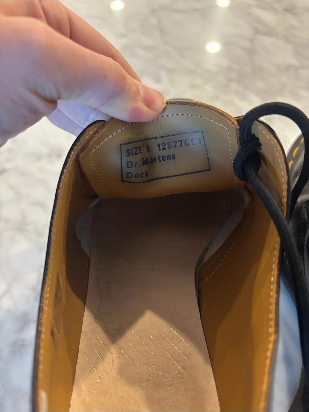 Dr. Martens Black Leather 3-Eye Derby Shoes with Yellow Stitching